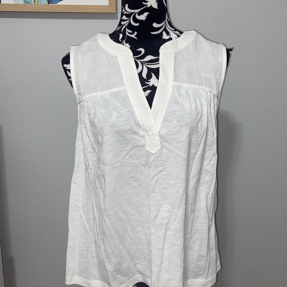 LOFT split neck mixed knit tank NWT